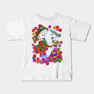 Skeleton Mexican Man and Woman Singing with Guitar Kids T-Shirt